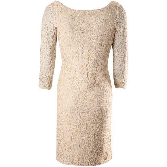 Diane Von Furstenberg Long Sleeve Zarita Lace Dress in Beige Rayon